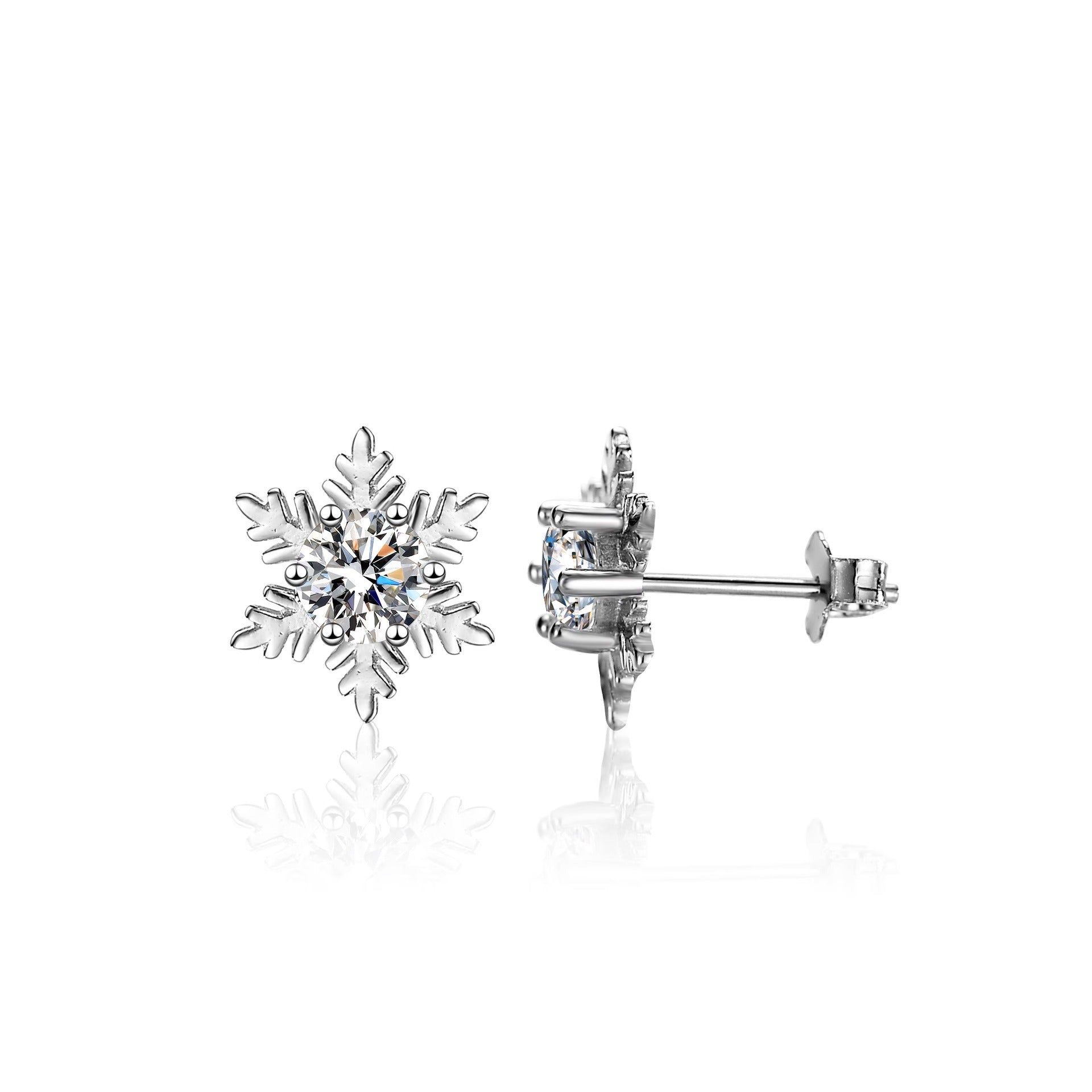 Wholesale S925 Sterling Silver Platinum Plated Snowflake Six-Claw Simple Elegant Earrings Advanced Design Sense Valentine's Day Gift for Girlfriend